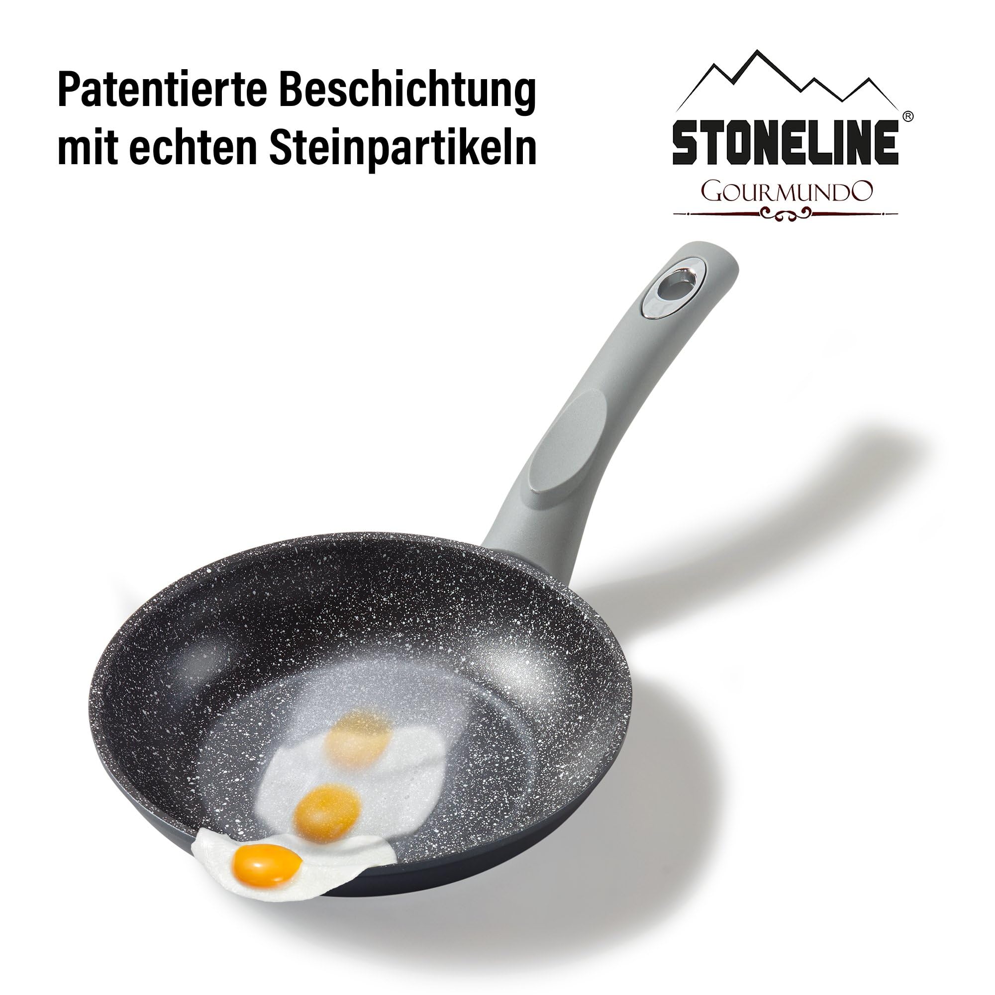 STONELINE GOURMUNDO Sartén Antiadherente 20 cm Sartén Inducción MADE IN GERMANY Revestimiento Antiadherente con Partículas de Piedra Reales, Todo Tipo de Cocinas, Cocinar Sin Grasa