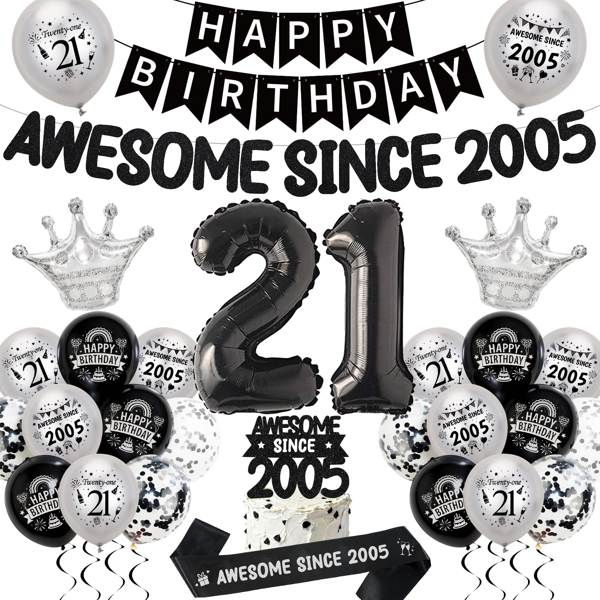 21st Birthday Balloons Decorations for Men Women, Awesome Since 2005