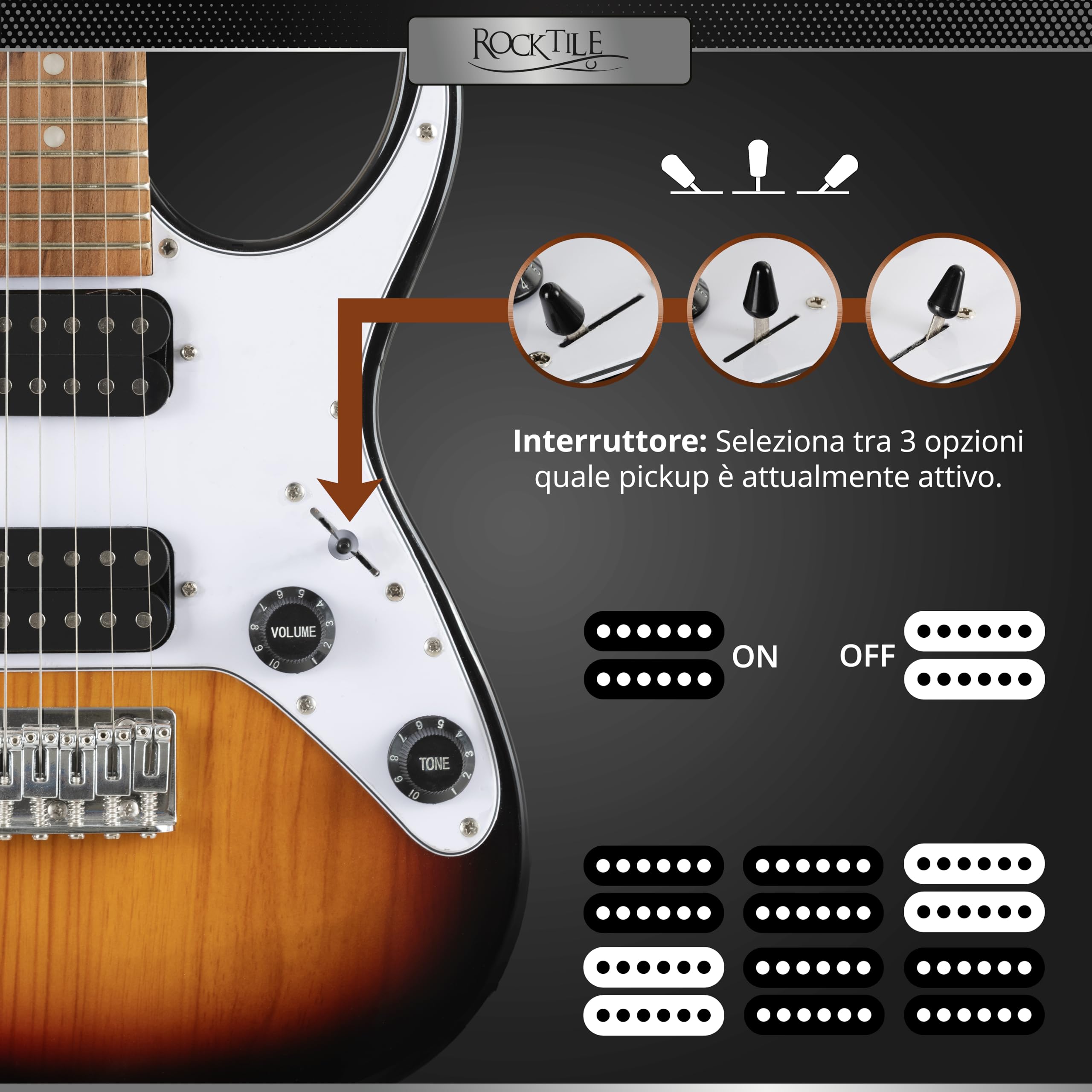 Rocktile Youngster YS-1SB 3/4 Chitarra Elettrica Sunburst, Generale | Modello: YS-1SB, Adatto indicativamente dai 6 ai 12 anni, Peso: 2, 4 kg, Numero di corde: 6, Orientamento: Destrimano, Corpo