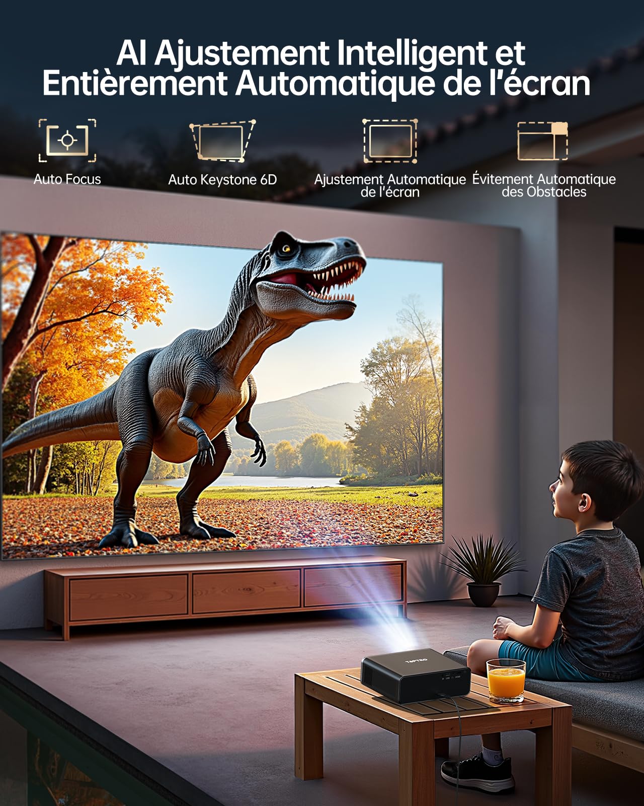 Vidéoprojecteur 4K【1000ANSI/Compatible Netflix/Dolby】 VideoProjecteur Portable AI Auto Focus/Keystone WiFi6 Bluetooth, TOPTRO Projecteur 1080P FHD, Rétroprojecteur 4k Extérieur Zoom 50% Home Cinéma