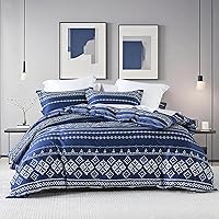 Vista 1 de Quilta Juego de funda de edredón azul marino tamaño Queen - Juego de funda de edredón 100% algodón bohemio de 3 piezas suave con cierre
