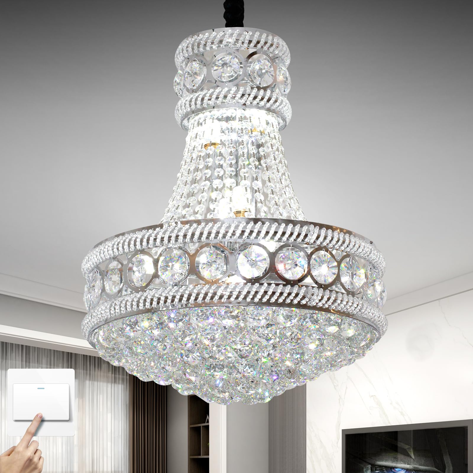 YT YATAI LIGHTING LED Crystal Chandelier - Modern Silver Aluminum and Crystal Chandeliers for Dining Room - 4000K - Perfect for Living Room, Restaurant and Bedroom
