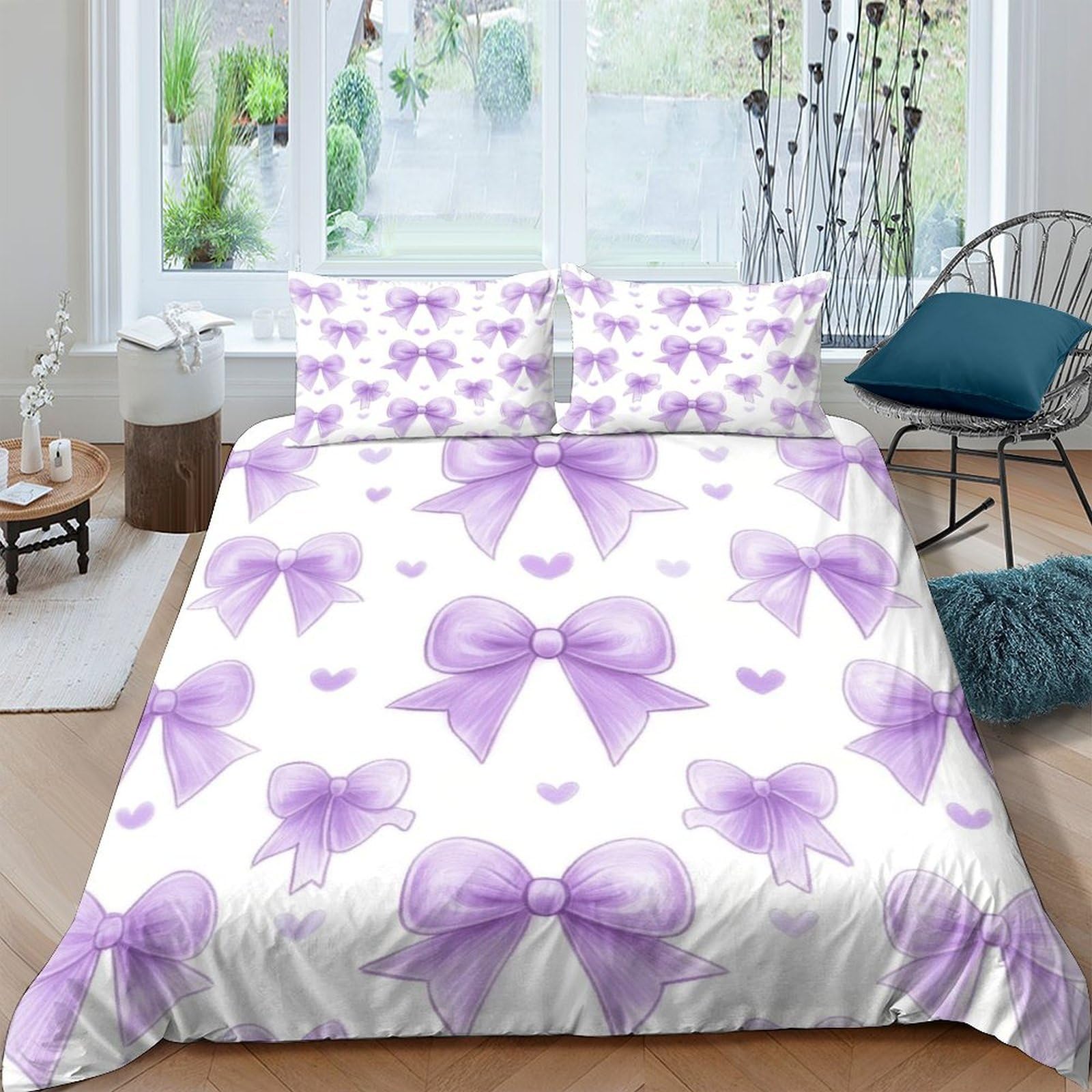 Ctjqhvkz Style-10 3D Printed Purple Bow Fitted Sheet Microfiber Soft Decorative Ribbon Heart Mattress Cover For Bedroom Dorm Home Single（135X200cm）