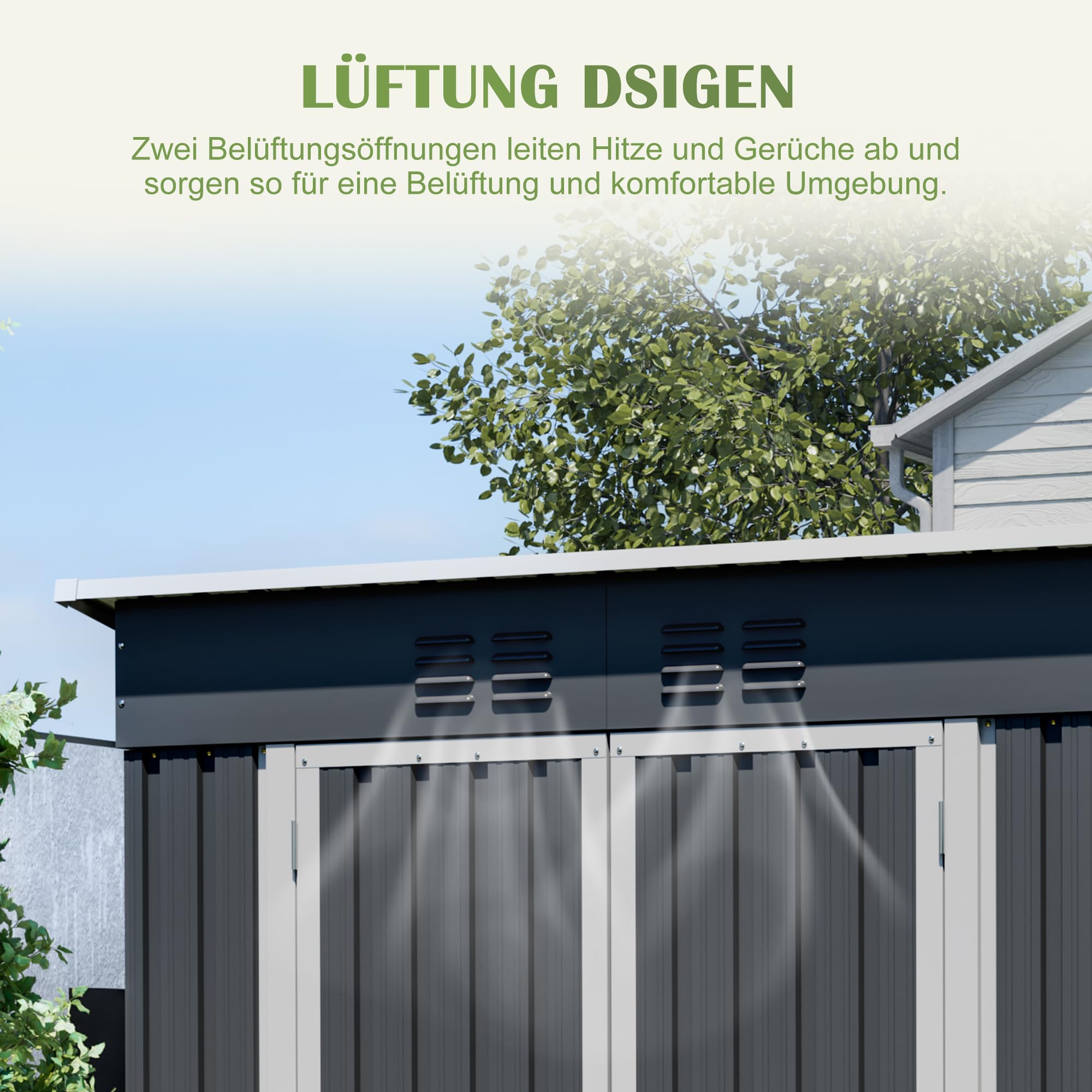 Geräteschuppen Metall 170x121x182 cm, 3,74 m³ Gerätehaus mit Pultdach, Fundament und Drehtüren, Wetterfester Gartenschuppen für Fahrrad & Gartengeräte, Anthrazit