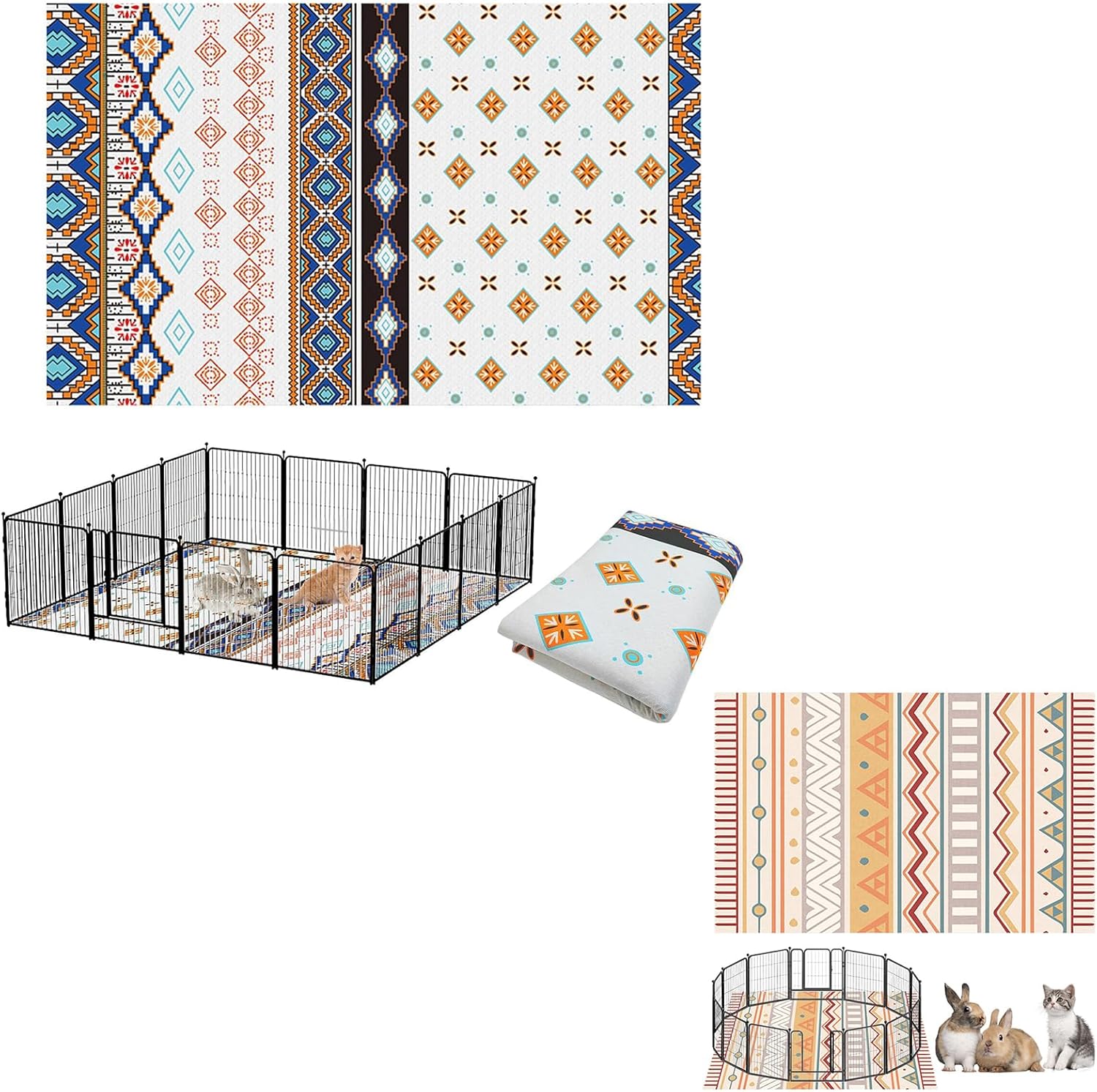 BNOSDM 79" X 55" Washable Bunny Cage Liners Large Rug for Rabbits Large Non Slip Pad for Bunnies and 91" X 63" Extra Large Cage Liners for Rabbits Washable Rabbit Pad Bunny Mat Bundle