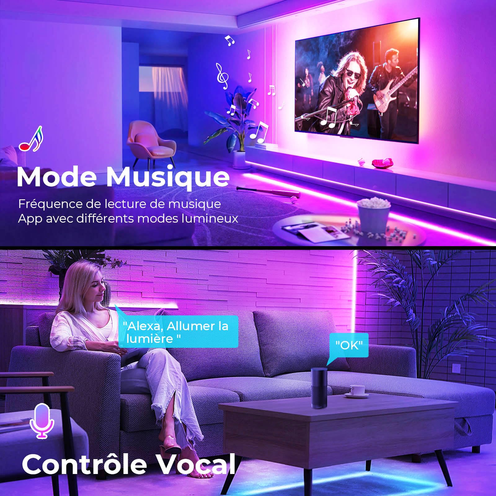 10M Wifi COB RGB Ruban Led Chambre 576led/M 5760leds 24V Bande LED fonctionne avec Google Home assistant/Alexa,Rubans à LED dimmable Led Strip avec télécommande