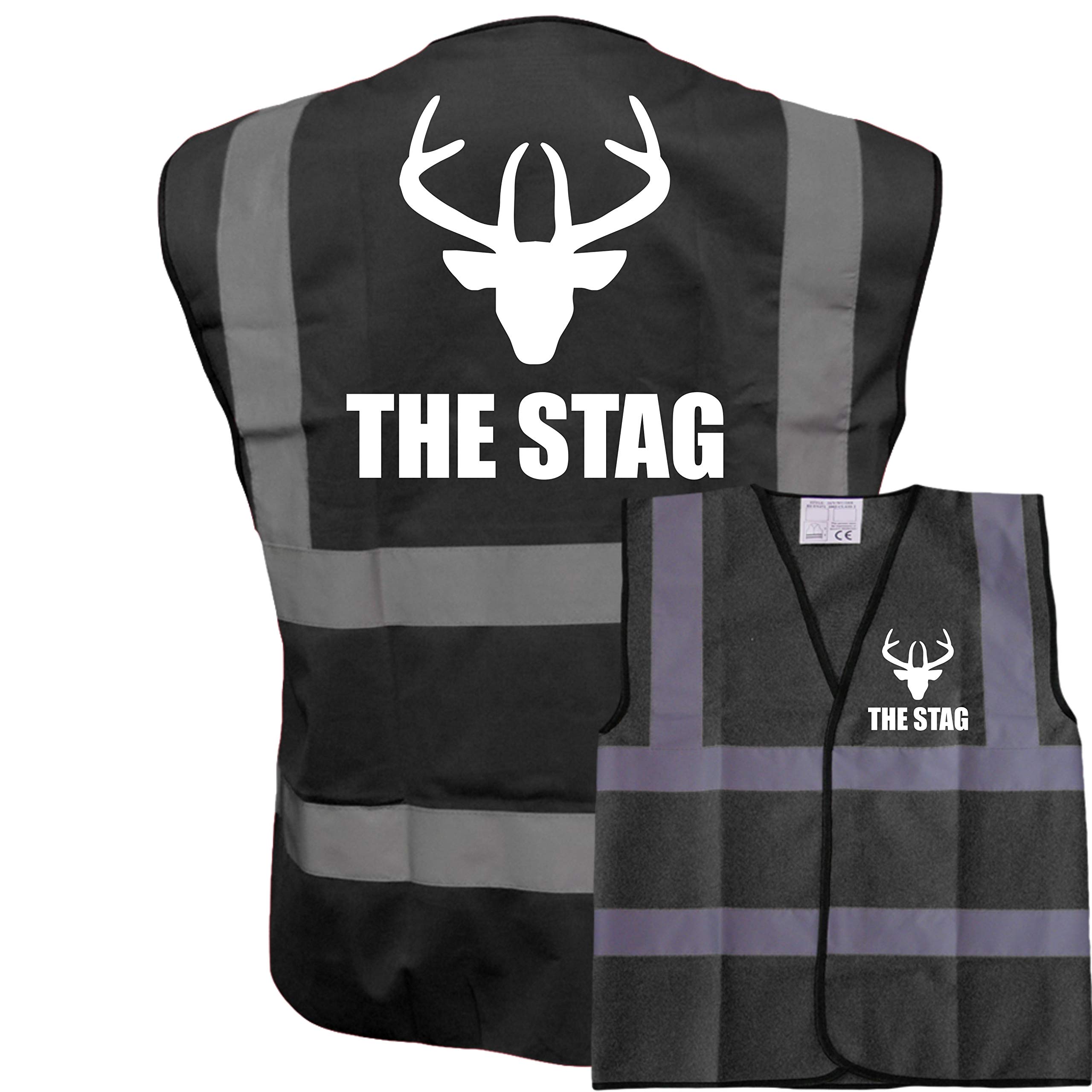 The Stag With Deer Head! Black Hi Vis Vest -Ideal For Stag Do & Stag Nights XL