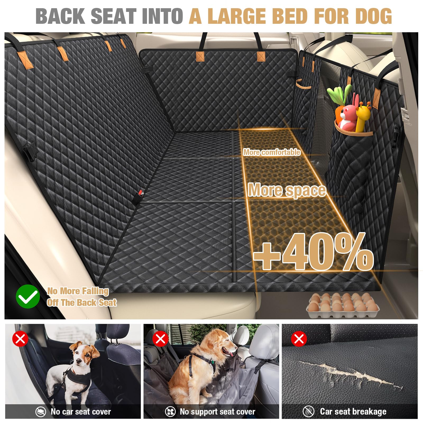Lekeinchi Coprisedile Auto per Cani, Estensore Telo Auto per Cani Sedile Posteriore con 6 Tavole in Legno Duro e Cinture di Sicurezza, Impermeabile, Antigraffio per Auto, SUV, Nero