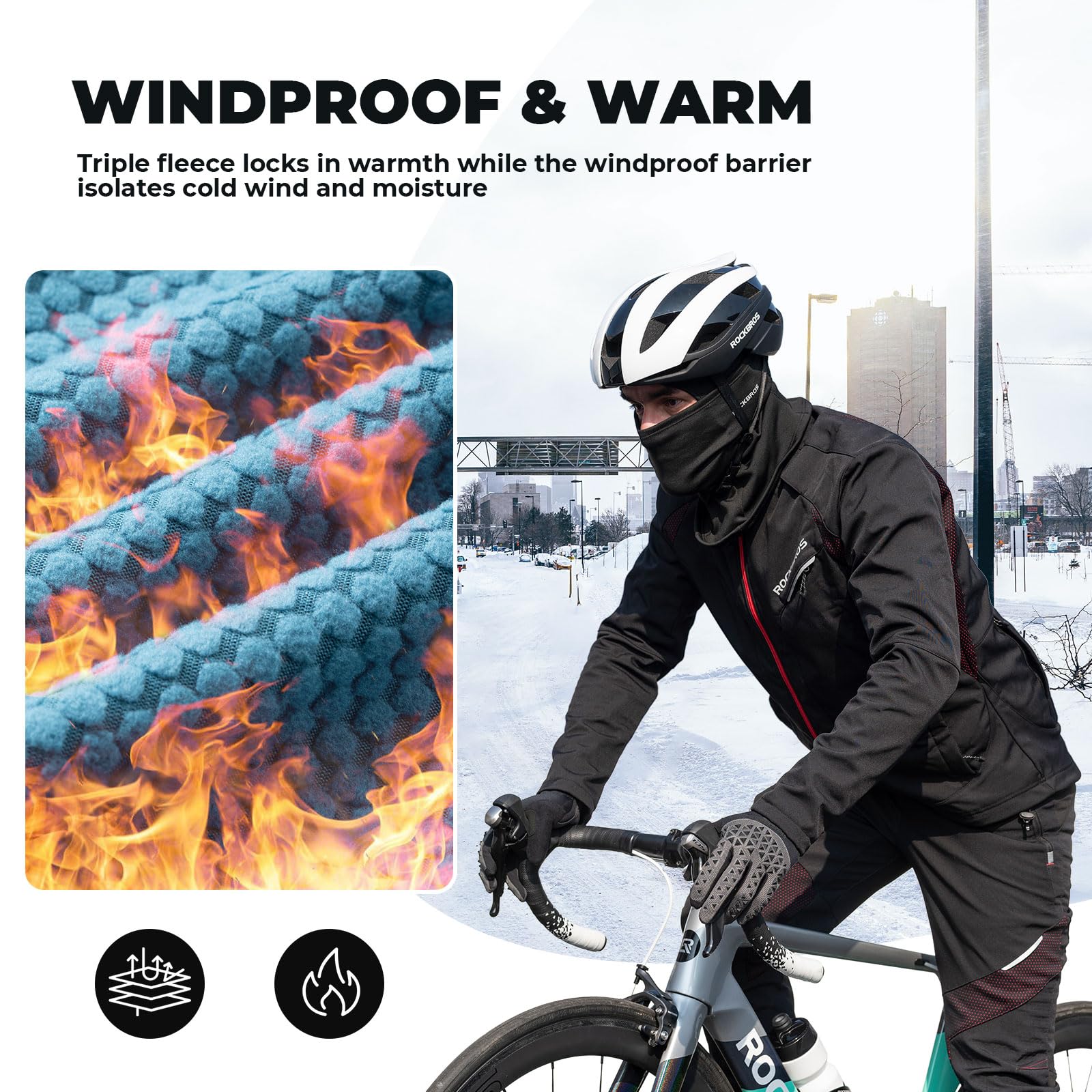 ROCKBROS Zimowe Spodnie Rowerowe Długie, Cipłe, Wistroodporne, Regulowane, Wygodne, Elastyczne, Odblaskowe, Wielofunkcyjne, Uniwersalne, z Termopolarnego Polaru, M-4XL, dla Mężczyzn i Kobiet, do Jazdy na Rowerze, Biegania, Jazdy na Nartach, Jesień, Zima