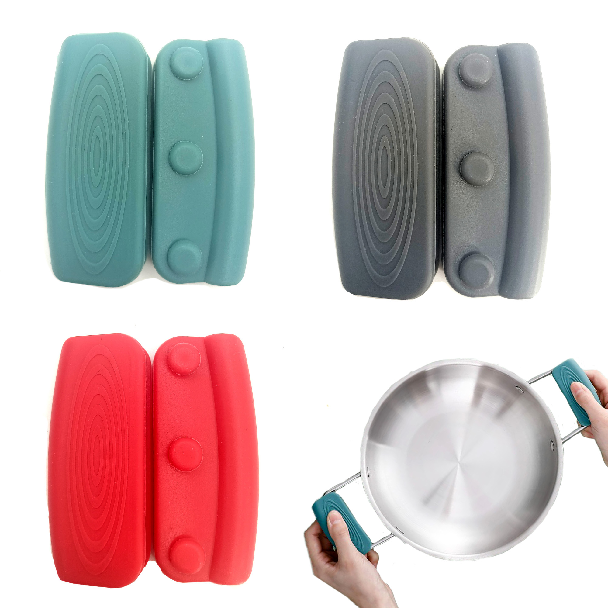 Set 2 Presine E 2 Sottopentola In Silicione - Maniglie Termoresistenti Per Pentole E Padelle Calde