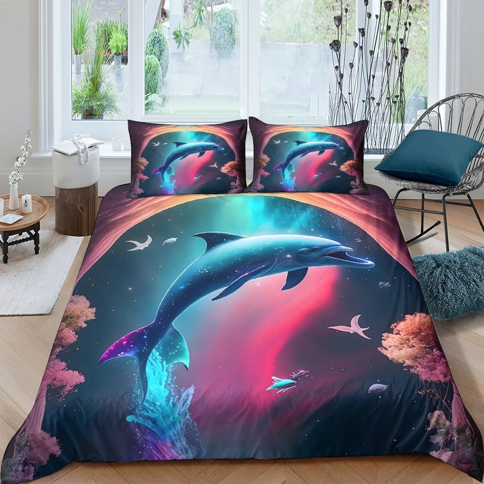 Ctjqhvkz Style-4 3D Printed Ocean Dolphin Fitted Sheet Microfiber Soft Decor Coral Reef Mattress Cover For Bedroom Guest Room Single（135X200cm）