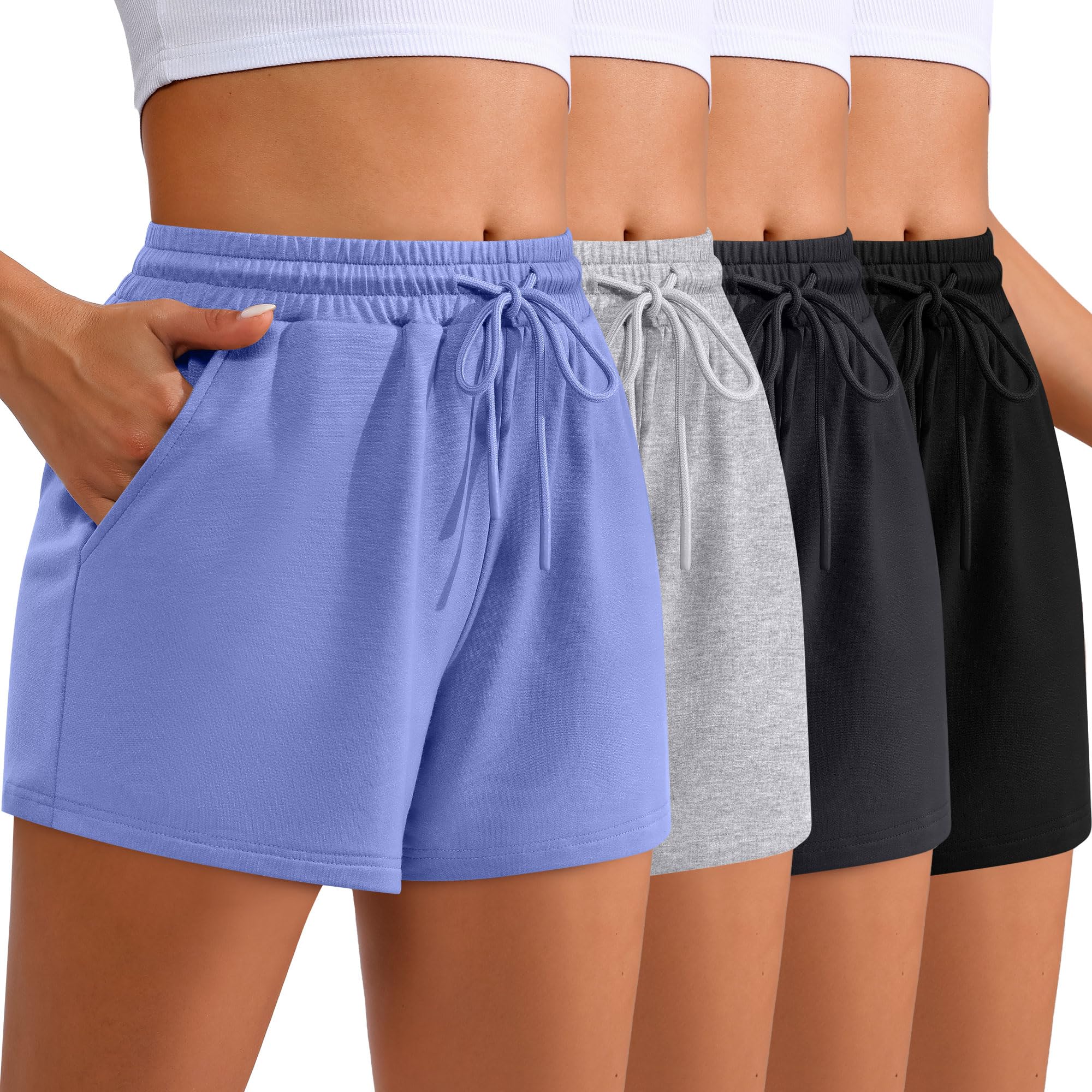 Neer 4 Pack Womens Sweat Shorts Casual Lounge Comfy Drawstring High Waist Summer Athletic Shorts with Pocket 2025