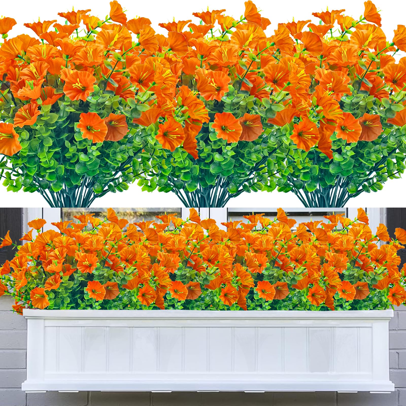 DRT DERUITAI Outdoor Fake Artificial Flowers,8 Bundles UV Resistant Plastic Flowers for Outside,Faux Flower for Outdoors Home Décor(Orange Red)