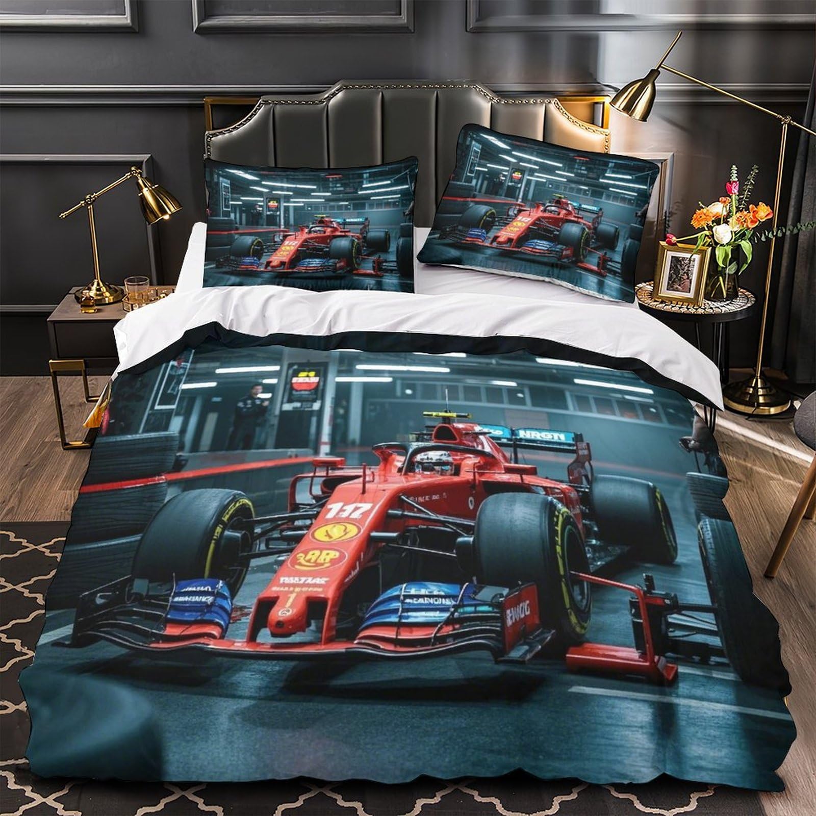 DAFUfbw Hypoallergenic Bedding Set Formulaa Racing, Cozy Bedspread 3D Printed Racing Car Quilt Cover Super King（260x220cm）, Microfiber Duvet Cover Pillowcase
