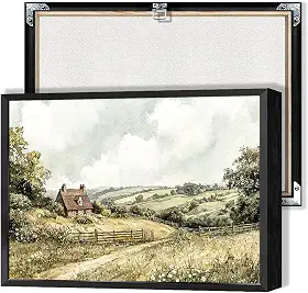 Pôster vintage rústico em tela com paisagem de casa de campo, arte de parede, arte rural de flores silvestres, pinturas para casa, sala de estar, quarto, decoração de parede 30,5 x 40,6 cm, sem