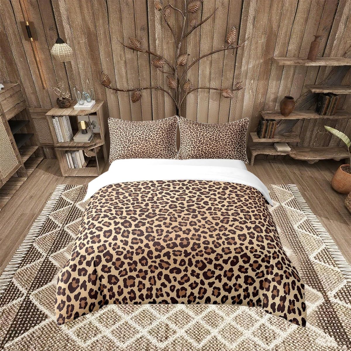 Loussiesd Leopard Print 100% Cotton Duvet Cover Single Size Kids Cheetah Comforter Cover Set Safari Animal Bedding Cotton Duvet Cover Set Brown Black Bedspread Cover