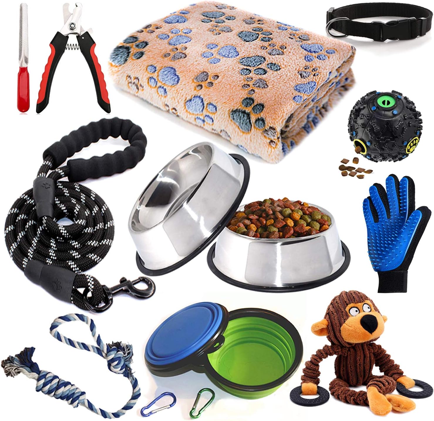LOBEVE Puppy Starter Kit,12 Piece Dog Supplies Assortments,Set includes:Dog toys/Dog Bed Blankets/Puppy Training Supplies/Dog Grooming Tool/Dog Leashes Accessories/Feeding & Watering Supplies