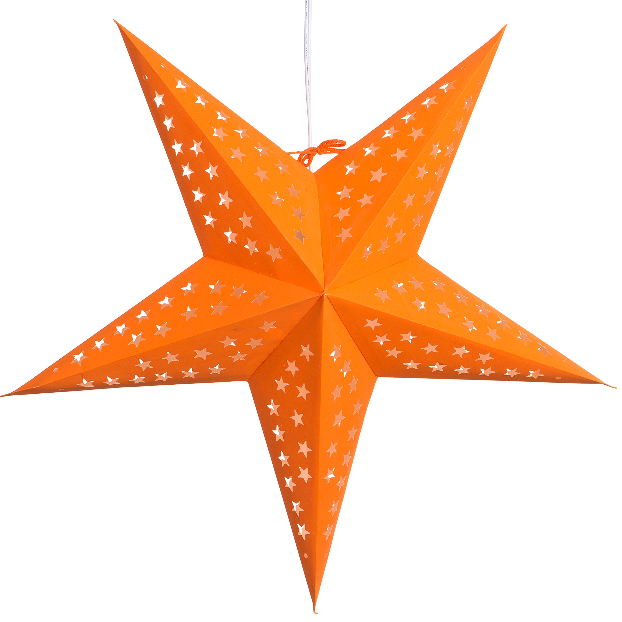 Solid Orange Paper Star Lantern with 12 Foot Power Cord Included