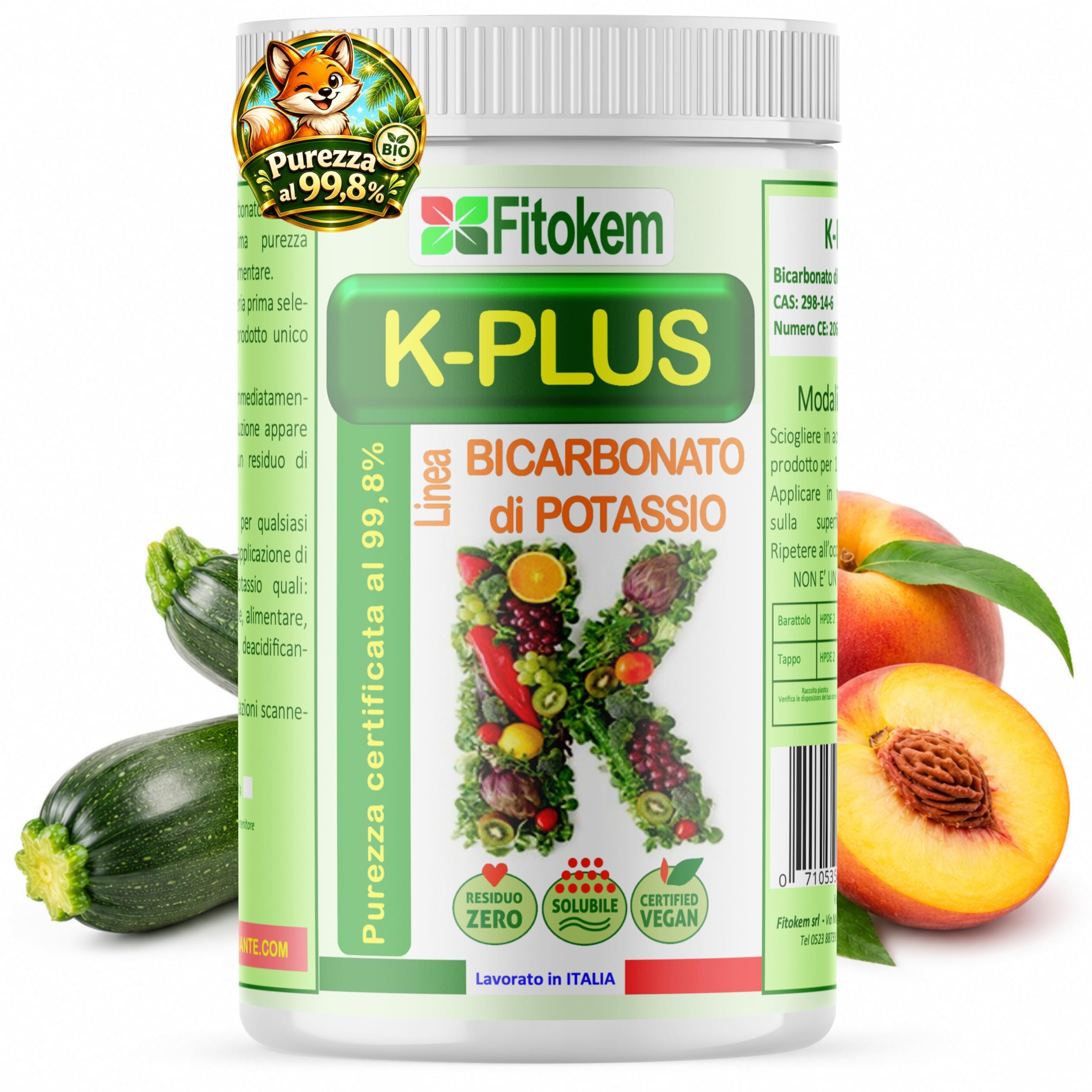 Fitokem K Plus Bicarbonato di Potassio per Piante 1KG Fertilizzante Concime Orto Giardino Alberi da Frutto Universale Fungicida per Piante Naturale Puro contro Oidio Peronospora Bolla del Pesco