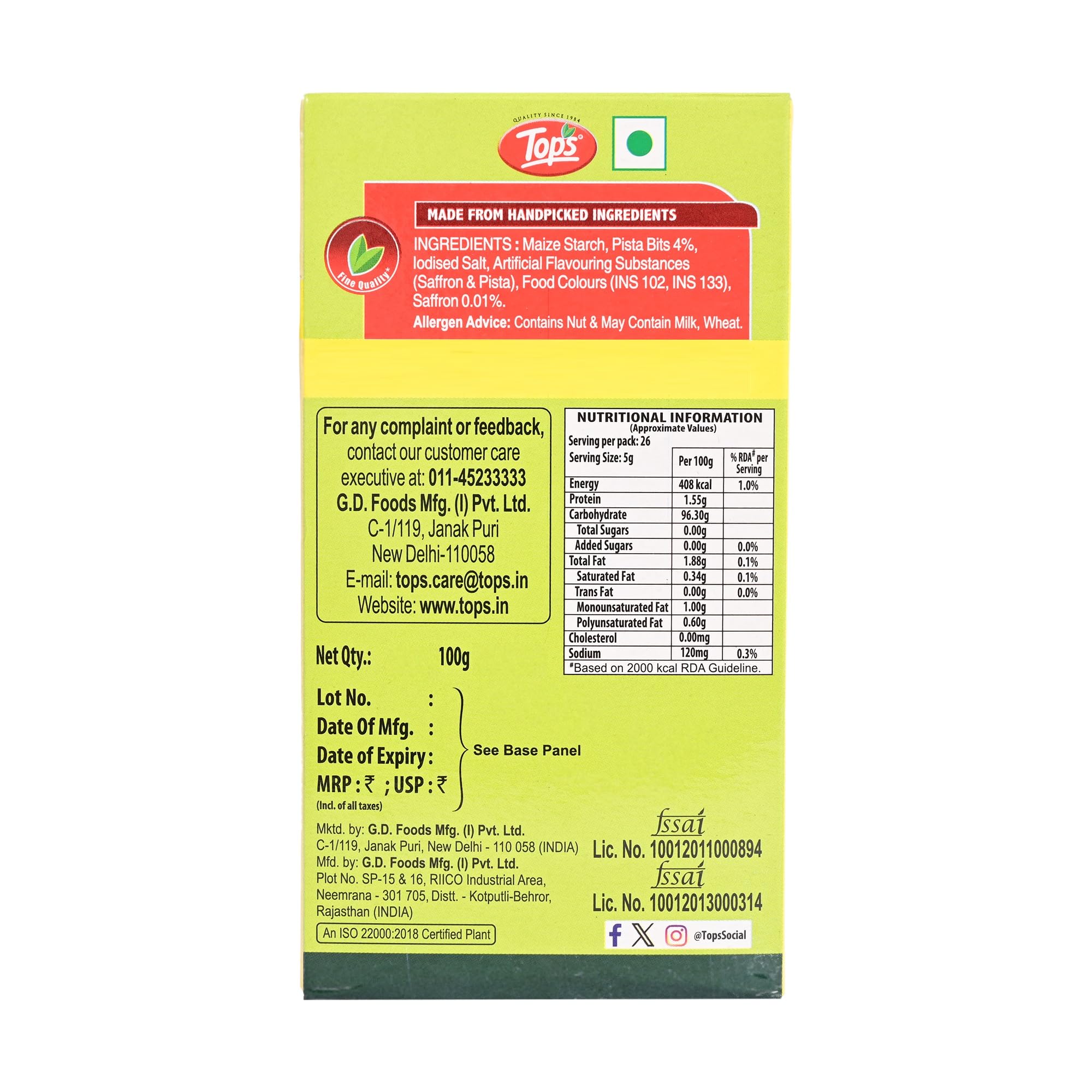 Tops Custard Powder, Kesar Pista, 100 gm 1