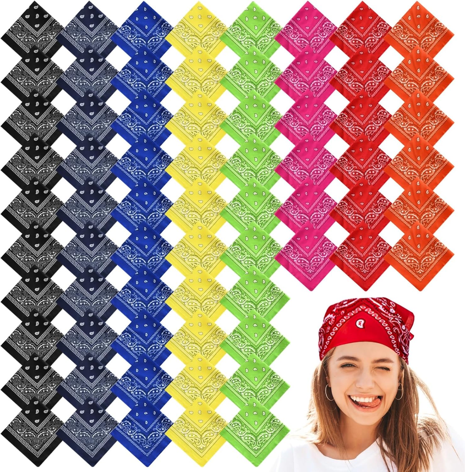 Men Women 80 Pcs Bandanas, 21.2 X 21.2 In, 8 Colors Paisley Retro Handkerchiefs, Head Wrap Necktie Face Cover For Dance Sports Parties Festival Scarf Accessories