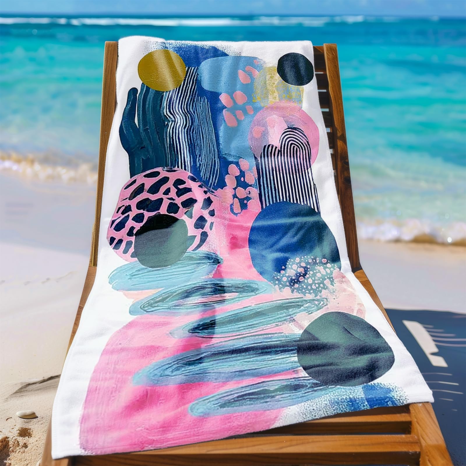 Genérico Toalla Playa 90X180 Azul Rosa Negro Abstracto Grande Toallas de Playa Microfibra Ligera Secado Rápido Sin Arena para Mujer Hombre Viajes Vacaciones Natación Camping