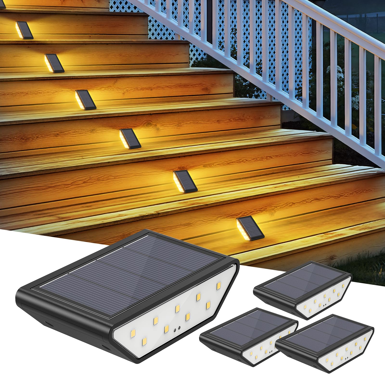 Smiling Shark Solarlampen Für Außen, 4 Stück Solar LED Trepp