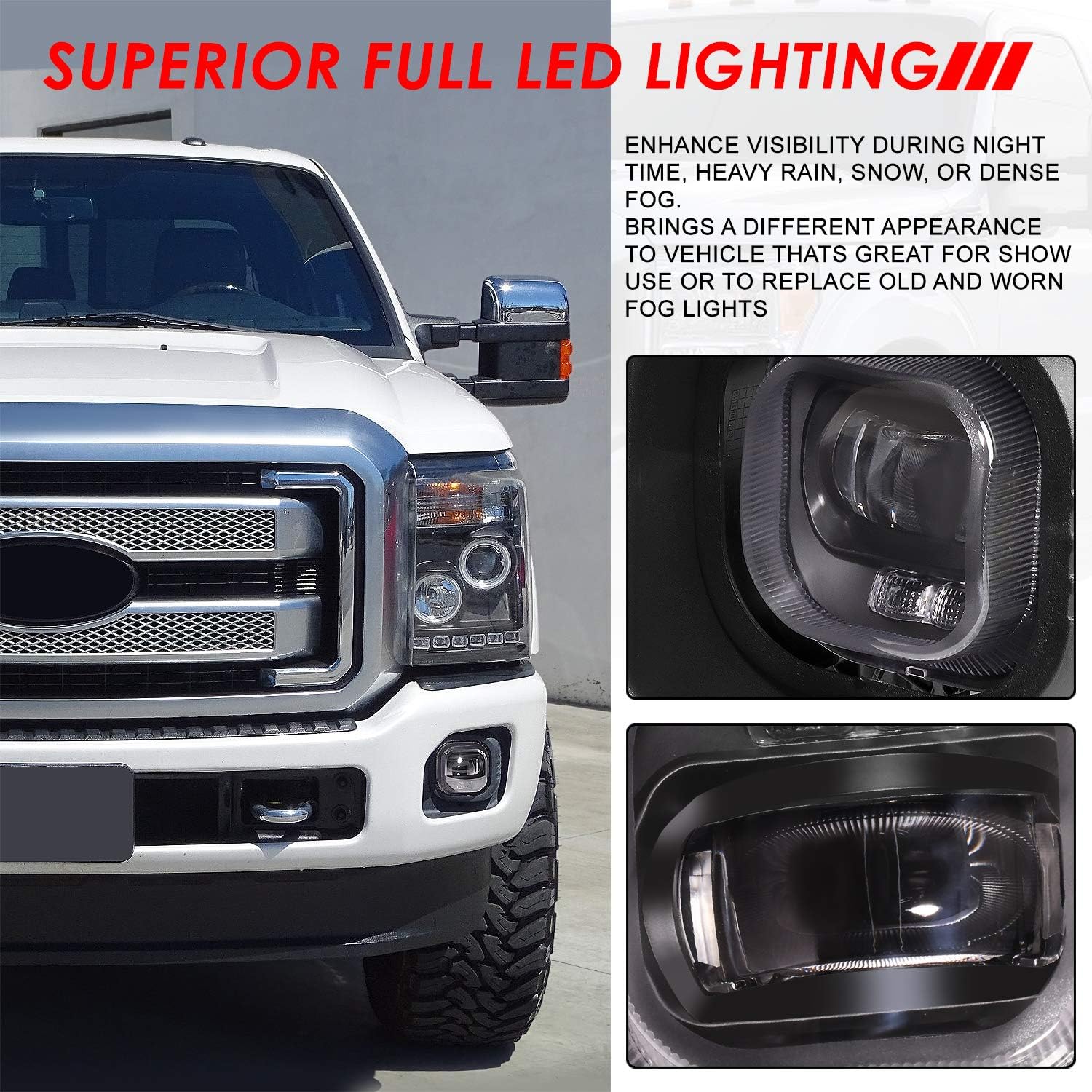 Auto Dynasty LED Fog Lights Assembly Compatible with 2011-2016 Ford F250 F350 F450 F550 Super Duty, Fog Lamp with Switch Replacement, Driver Passenger Side, Chrome Housing Clear Lens