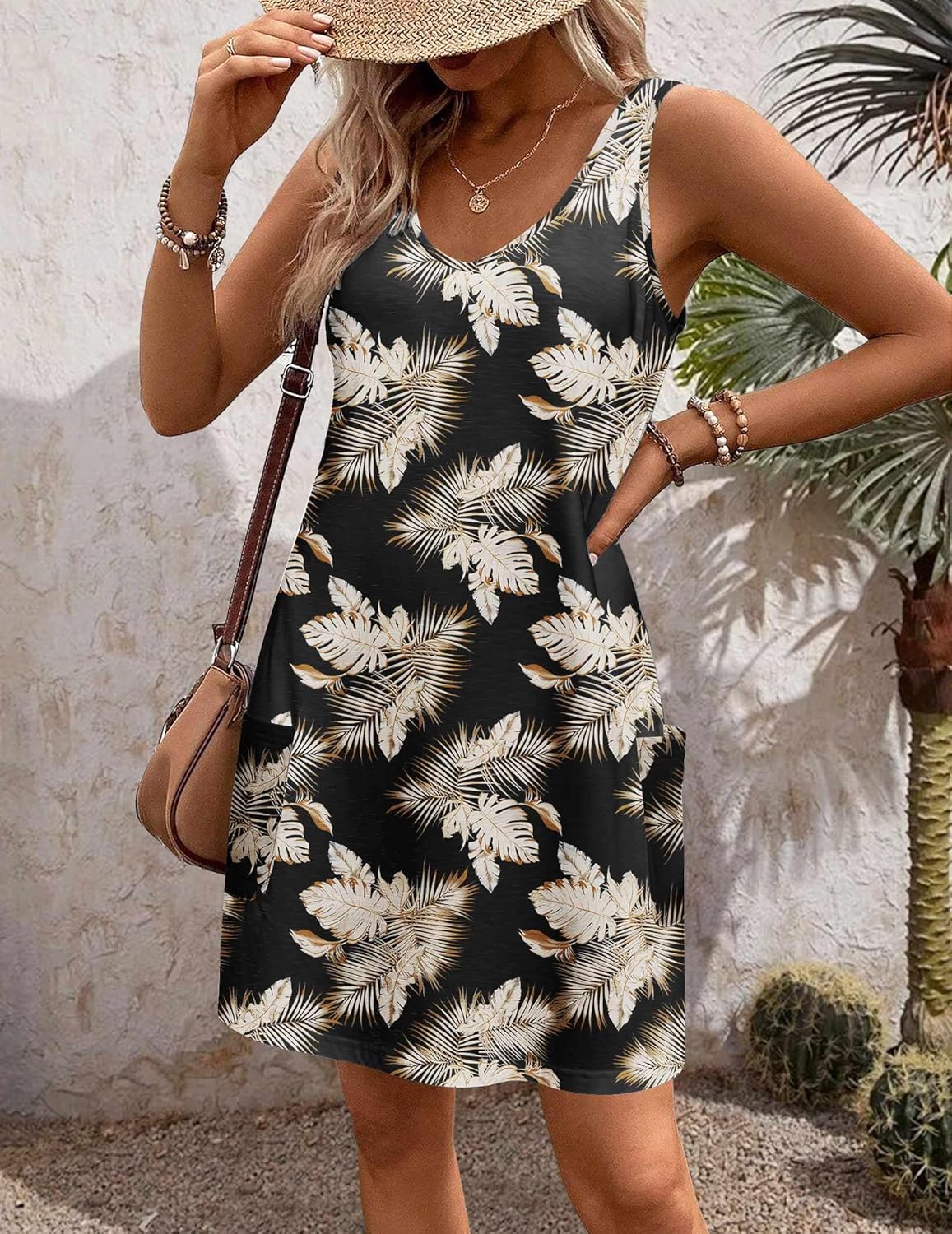 HOTOUCH Women's Casual Sundress with Pockets Summer Beach Dress Floral T-Shirts Dress V Neck Loose Tank Dresses - Image 3