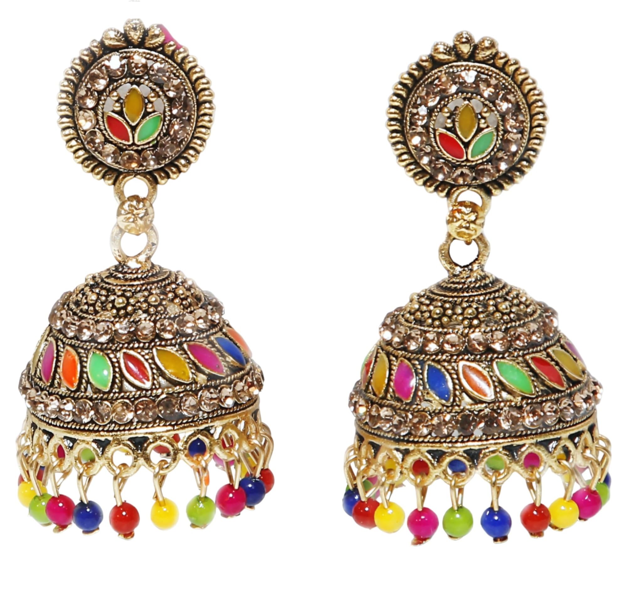 Anxvi Traditional Antique Gold Plated Multicolour Beautiful Jhumka Earring For Girls & Women (B0D2BB8DY7) Amazon Price History, Amazon Price Tracker