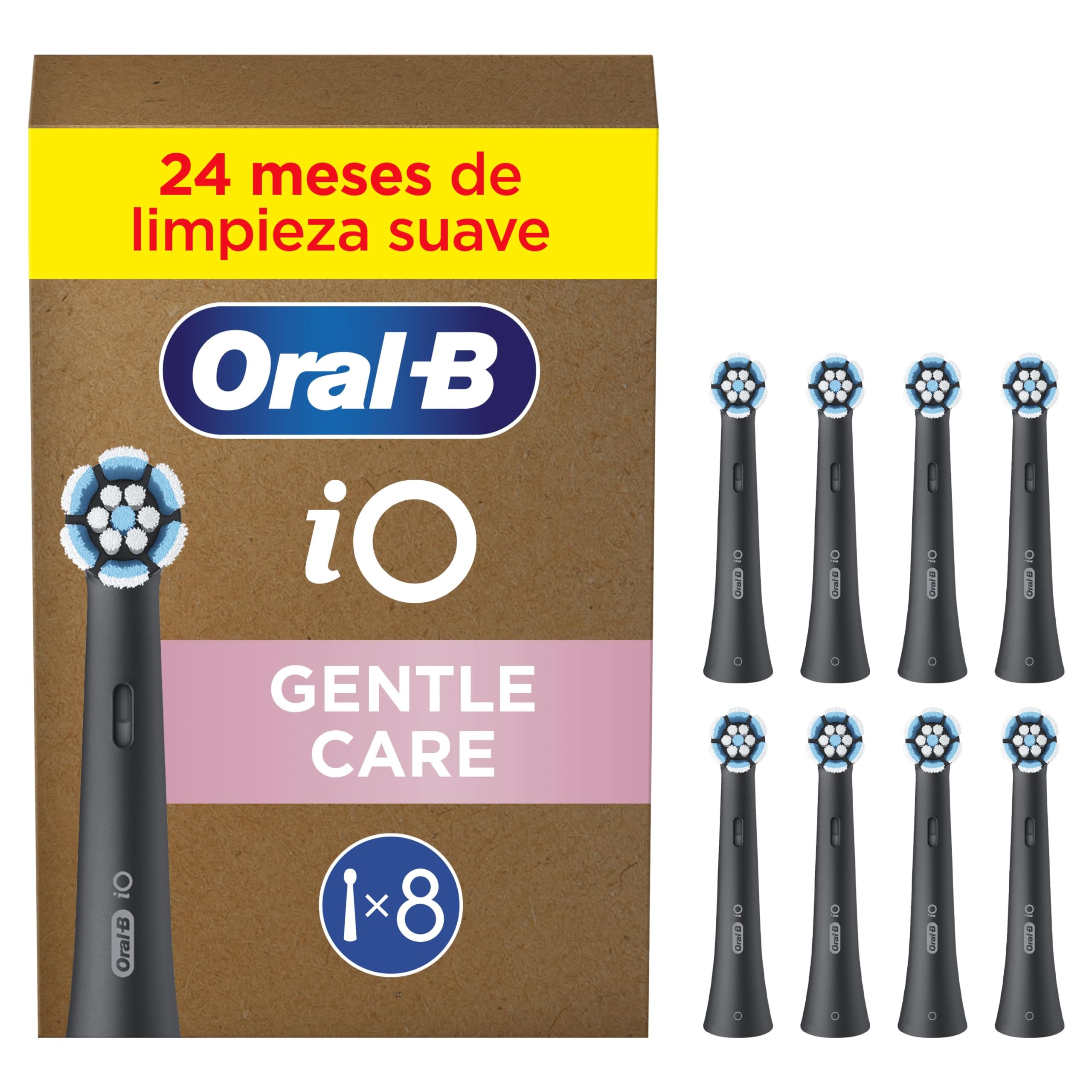 Oral-B Series iO Gentle Care Cabezales De Recambio Originales, Pack de 8 Recambios Negros Para Cepillos De Dientes Eléctricos Oral-B iO, Apto Para Encías Sensibles (embalaje puede variar) GreenCircle Certified: Certified Environmental Facts Label