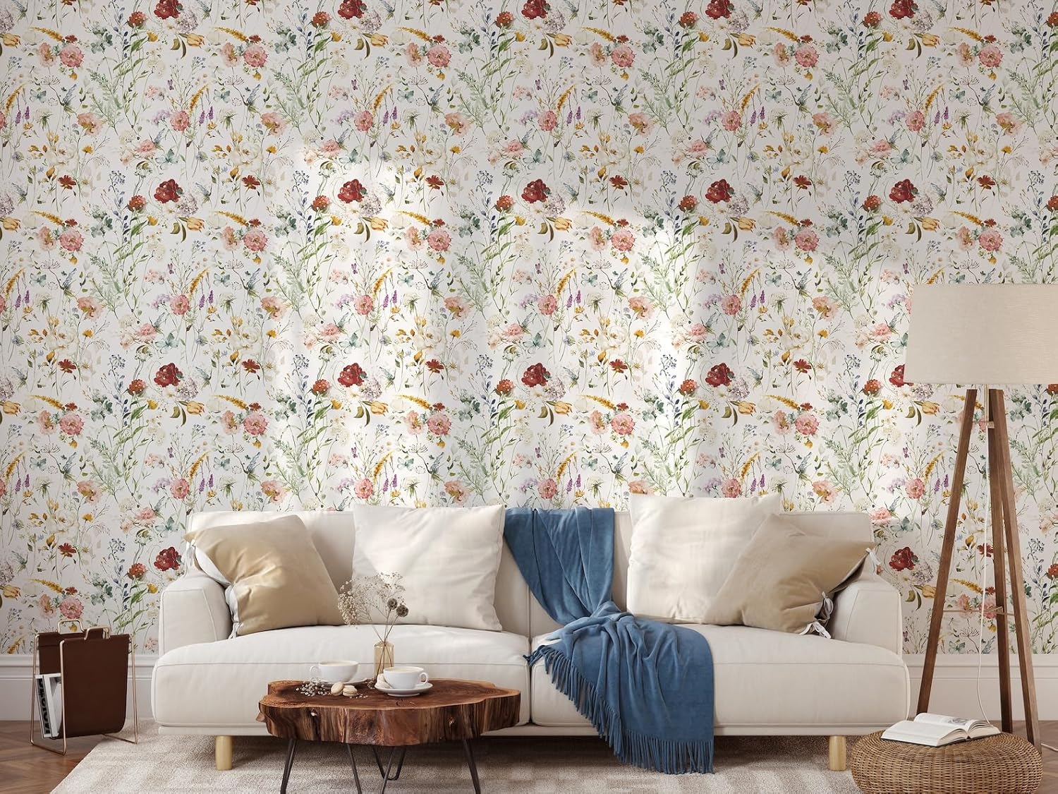 Wildflower Floral Wallpaper | Removable Self Adhesive Watercolor Wallpaper | Floral Peel and Stick Wallpaper (1 roll 24" W x 96" H)
