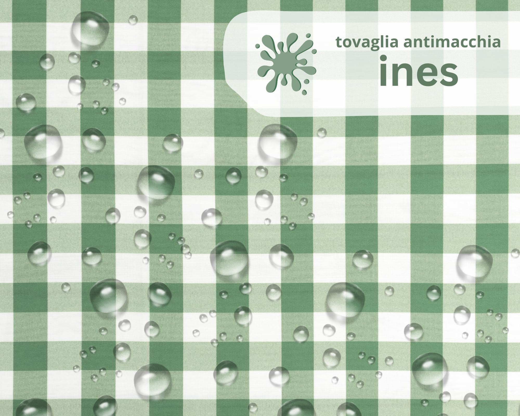 Tata Home Tovaglia Antimacchia Rettangolare in Misto Cotone Idrorepellente Resistente Tovaglia Resinata per Uso Interno Esterno Fantasia a Quadretti Misura 140x360 cm Mod. Ines Colore Verde Salvia