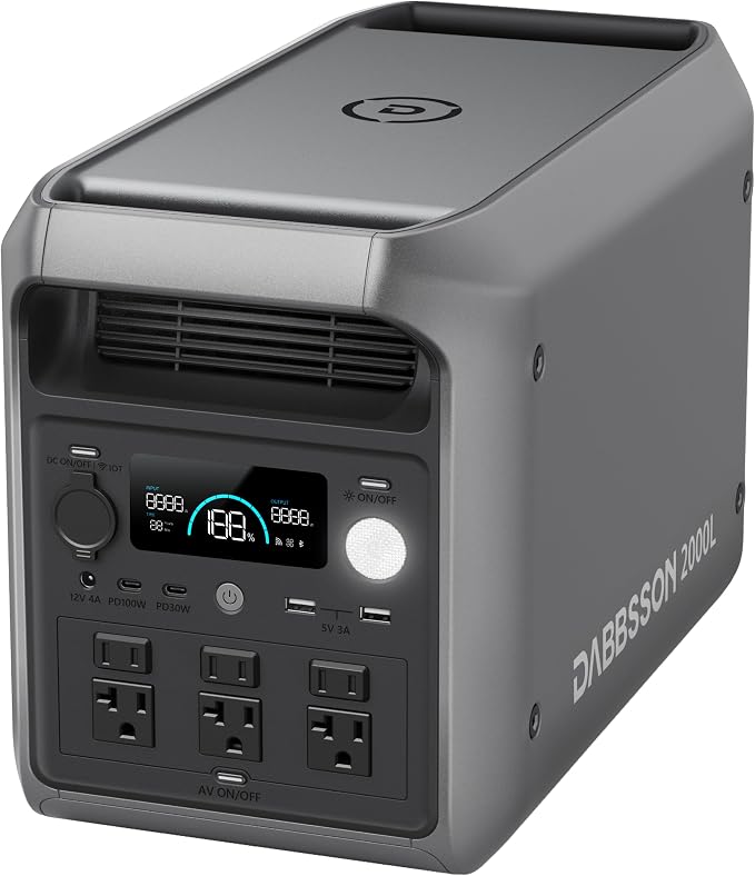 【2KWhクラス最軽量半固体電池】Dabbsson ポータブル電源 2000L 2048Wh 半固体リン酸鉄リチウムポータブル電源 大容量 急速充電 高出力AC(2200W瞬間4400W) 10年長寿命 EPS機能 アプリ遠隔操作 高変換効率 耐熱防火 家庭用蓄電池 ポータブルバッテリー 車中泊 アウトドア 節電/停電対策 防災グッズ 純正弦波 AC100V 50Hz/60Hz対応 の商品画像