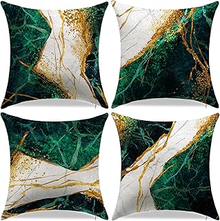 Green and Gold Throw Pillow Covers Set of 4-18x18 Inch Emerald Green and...