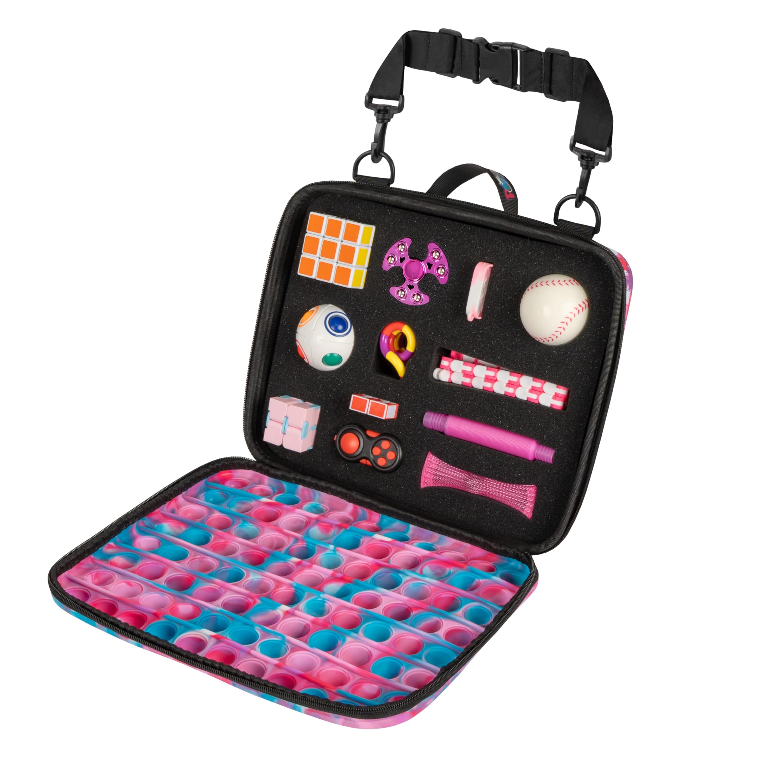 POPRIDER Travel Fidget Case Set with 12 Fidget Toys, Road Trip Activities for Kids, Airplane Must Haves for Kids, Sensory Toys, Car Travel Essentials for Long Trips (Pink)