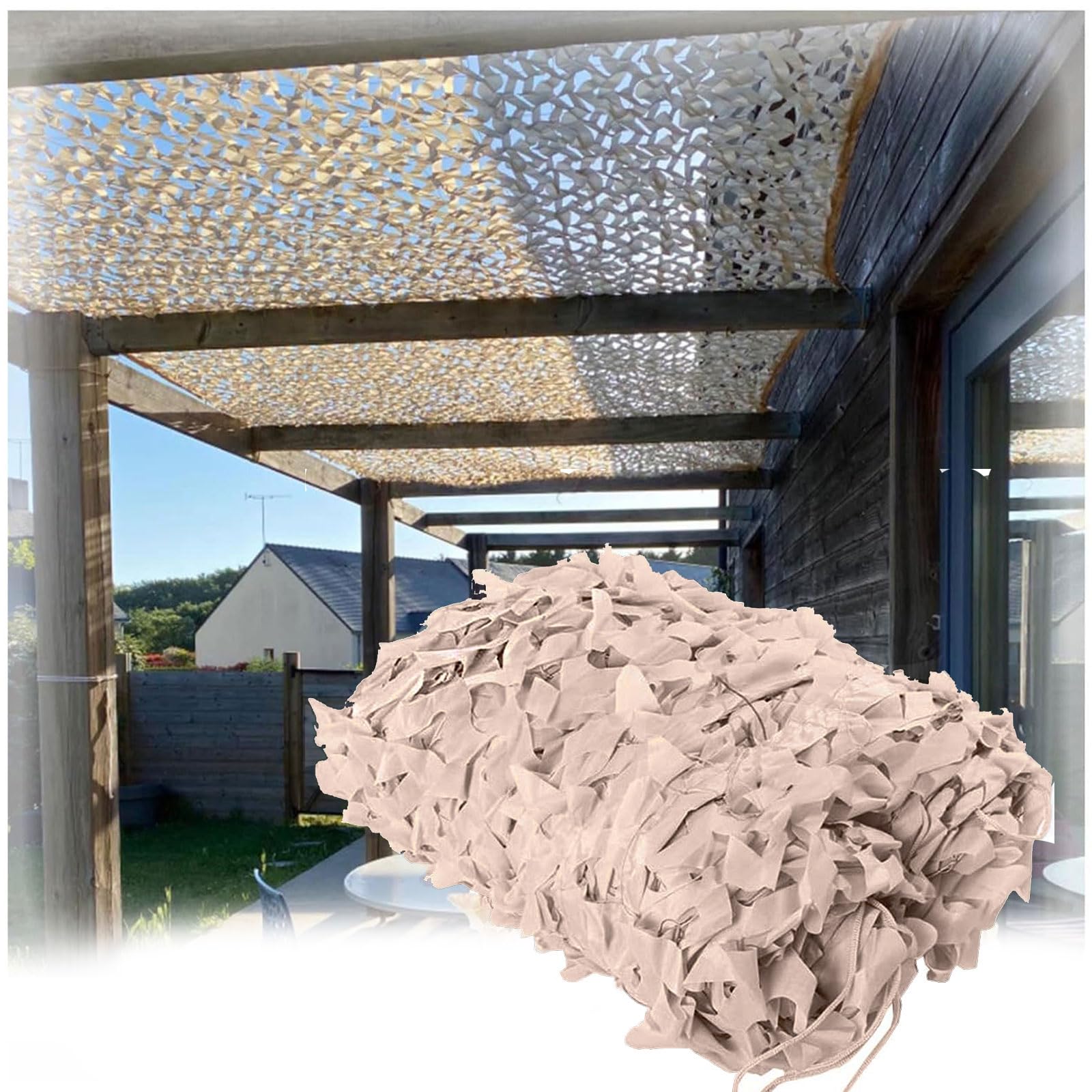 Filet de camouflage beige 5x7m résistant avec maillage sable tamisant