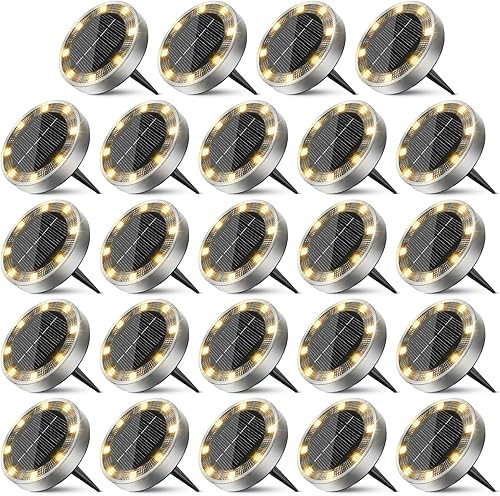 Miniatura 12 de Peasur Luces solares de suelo para exteriores, paquete de 8 luces planas de disco con energía solar, IP68 impermeable, antioxidante, iluminación de