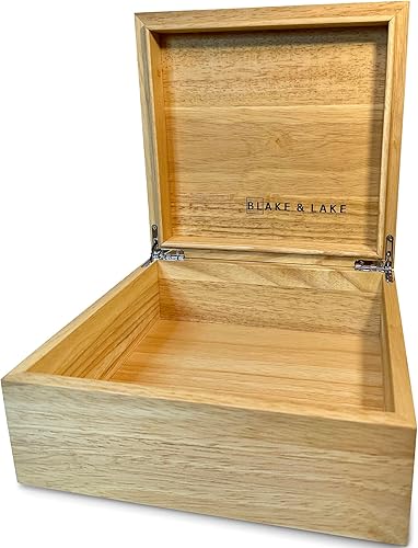 Miniatura 8 de Blake & Lake Caja ecológica de madera con tapa con bisagras, caja de almacenamiento de madera de roble con tapa, caja de recuerdos de madera, cajas