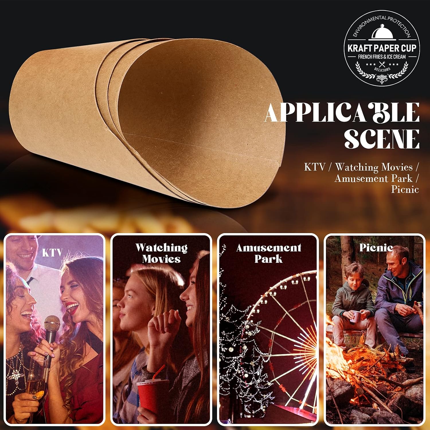 紙カップ 使い捨て アイスクリームカップ フライドポテト 100個セット 14オンス 斜めカップ ペーパー ディップカップ 持ち帰り