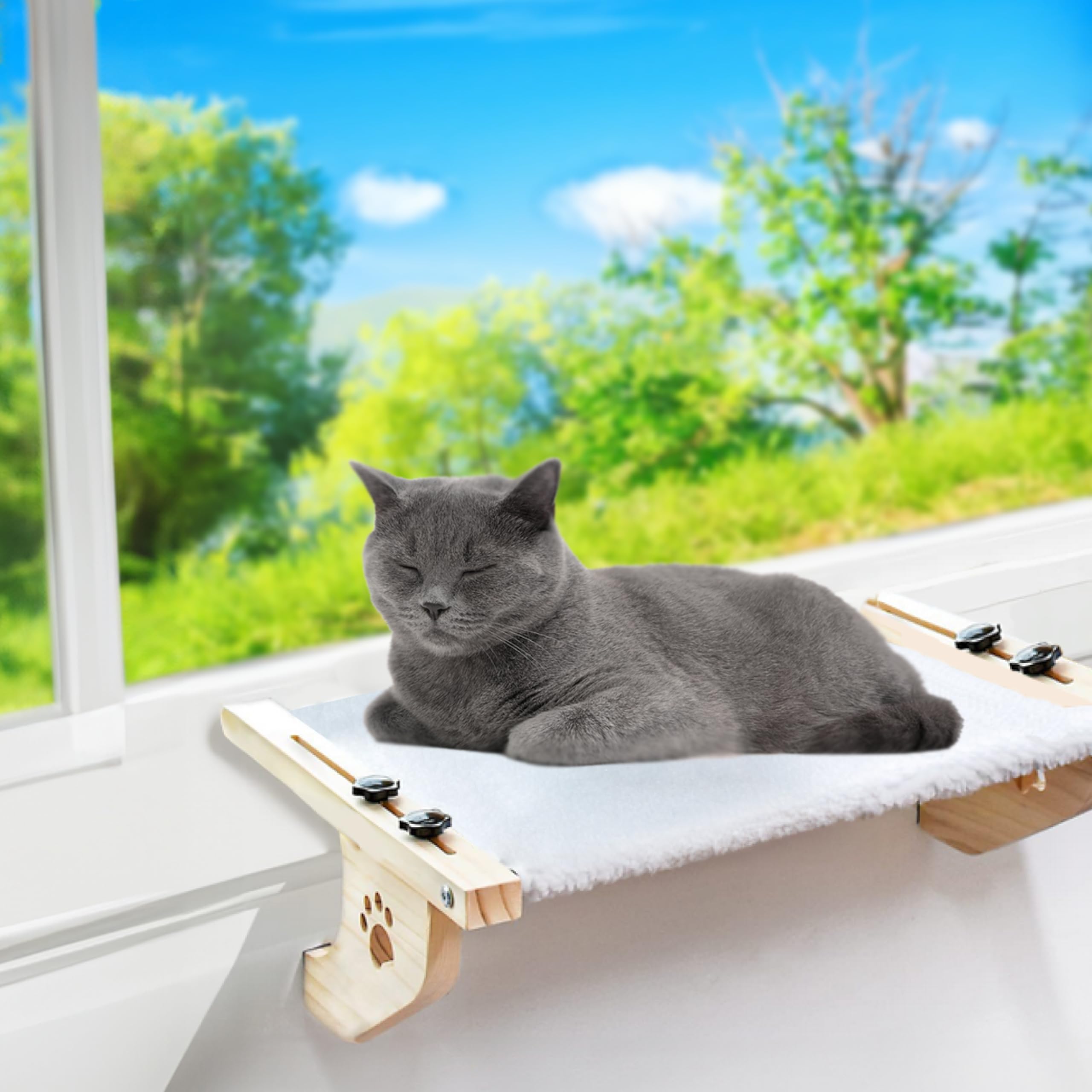 pfotenolymp hängematte Katzen Fenster, weiß-braun-graues Tuch und weißes Tuch, Katzen Fenstersitz, Holz und Baumwolle, stabil und langlebig Cat Window Perch Haustier Shoe size:45 tradesman Scott Gravel Pro Schuh