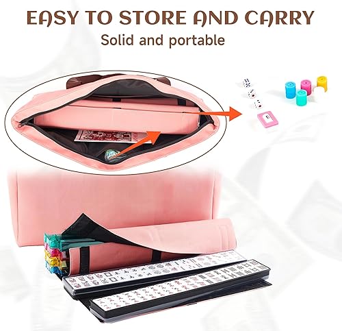 Miniatura 10 de KURONO American Mahjong Set - Bolsa suave de cachemira negra, 166 azulejos blancos de primera calidad, bastidorempujadores 4todo en uno, juego de