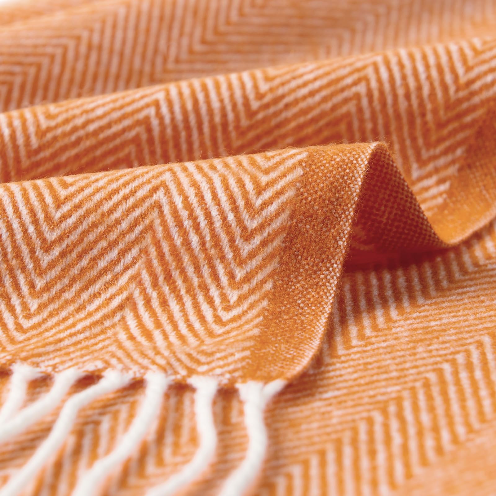 Manta de cachemira sintética ligera y acogedora de 125 x 152 cm de Bourina Herringbone, 100% acrílico, Naranja, 125 X 152cm