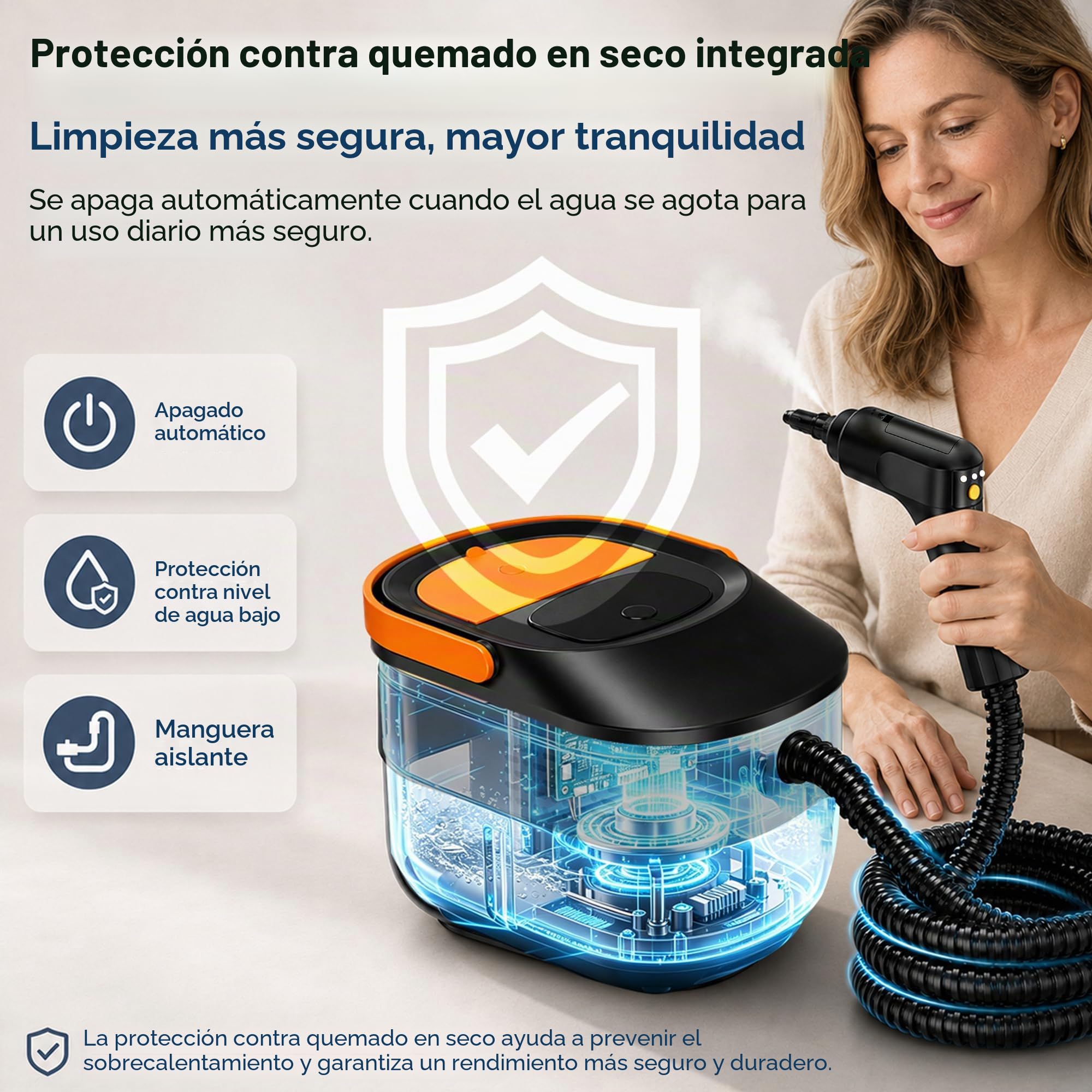 Vaporeta Limpieza Hogar 2500W, Vaporeta de Mano,Depósito de Agua 1600ML,Limpiador a Vapor Mango Regulable en 3 Niveles,Calentamiento Rápido 15s, para Coche, Cocina