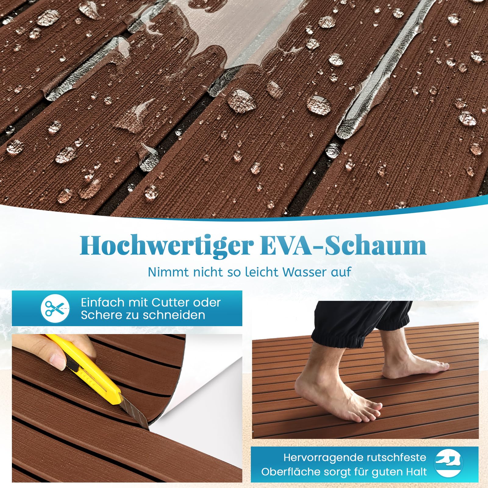 KXKZREN Boot Bodenbelag Selbstklebend Eva-Schaum Teakholzimitat Bootsbelag, rutschfeste Bootsmatte Marineteppich für Motorboot Wohnmobil Yacht Kajak Schwimmende Plattform,240x112/90/60/41cm