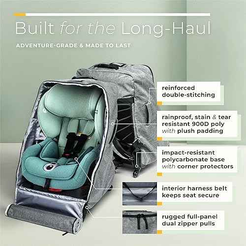Miniatura 3 de Bolsa de viaje para asiento de automóvil con ruedas, mochila acolchada 3 en 1 para asiento de automóvil con almacenamiento adicional para cubrir