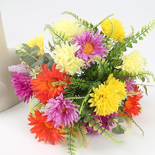 Miniatura 5 de Flores de otoño artificiales de gerbera, margaritas, arreglos de flores de seda falsas, flores de cementerio de otoño para tumbas para el hogar,
