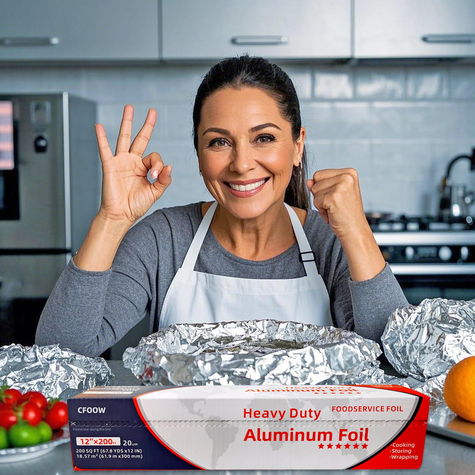 Carta Alluminio Extra Resistente – Spessore 20 Micron – 30 cm x 60 m – Per Airfryer, Forno & Barbecue – Con Taglierino Integrato – Qualità Professionale