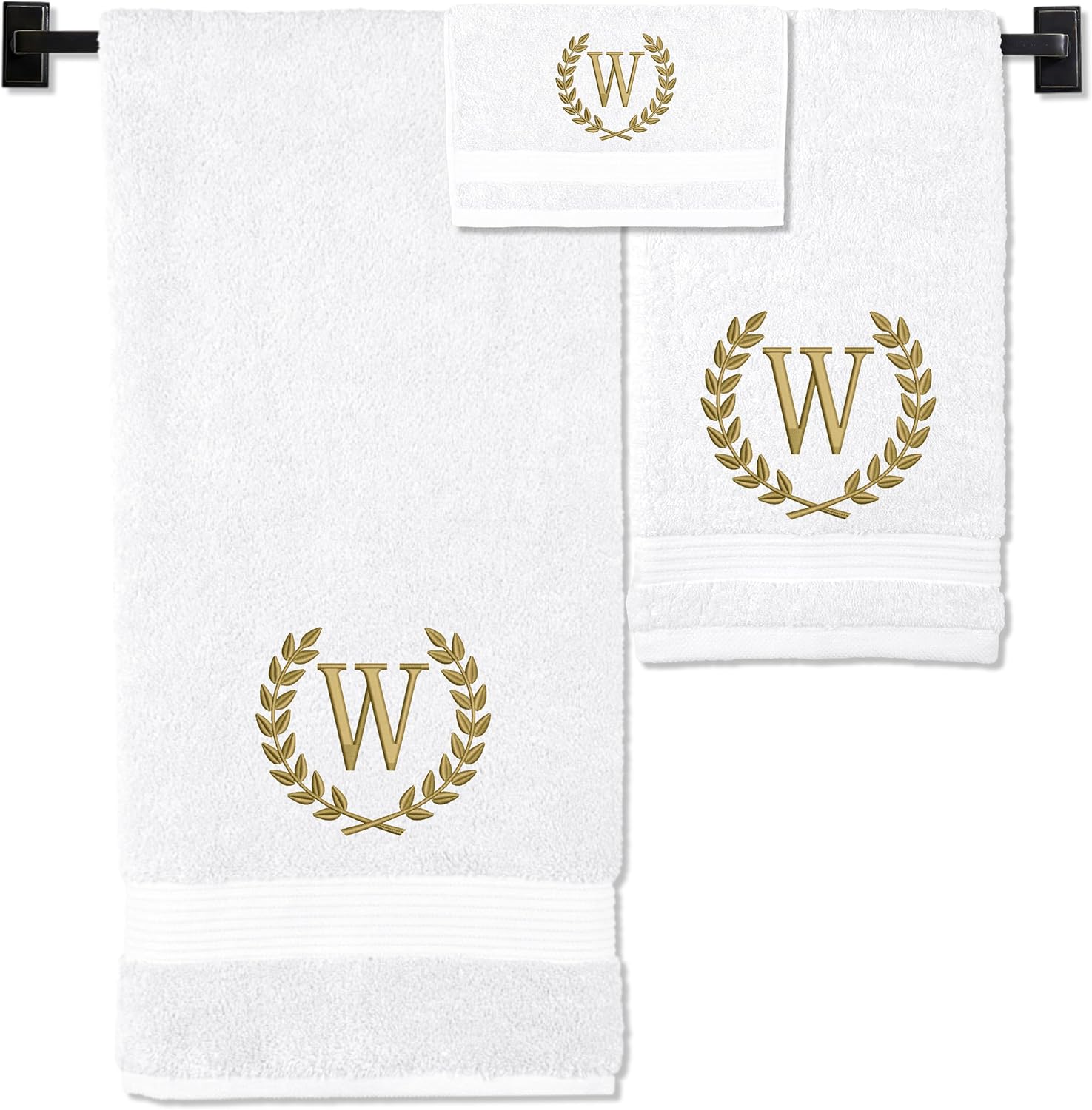 Bathroom Towel Set | Monogrammed White Bathroom Towels | Luxury Cotton Turkish Towels Personalized Gifts | Set of 3 | Embroidered in USA | Choose Set Color | A - Z