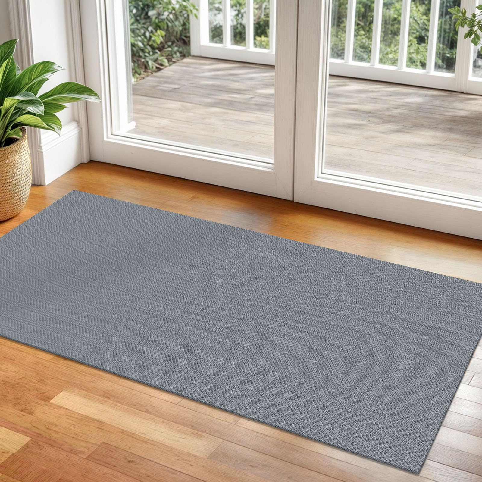 Alfombra trenzada de 2 x 5 pies, lavable, para pasillos y cocina, con respaldo de goma, de algodón, para entrada, interior, alfombra tejida para pasillo, cocina, dormitorio, color gris sólido
